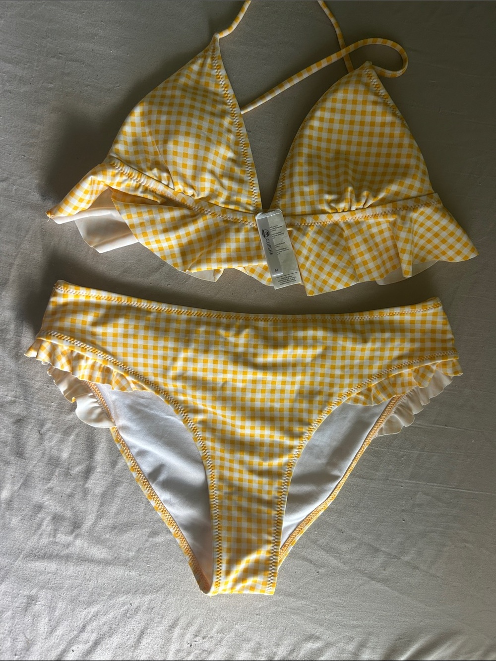 Women’s Cupshe Yellow Gingham Ruffle Bikini Set